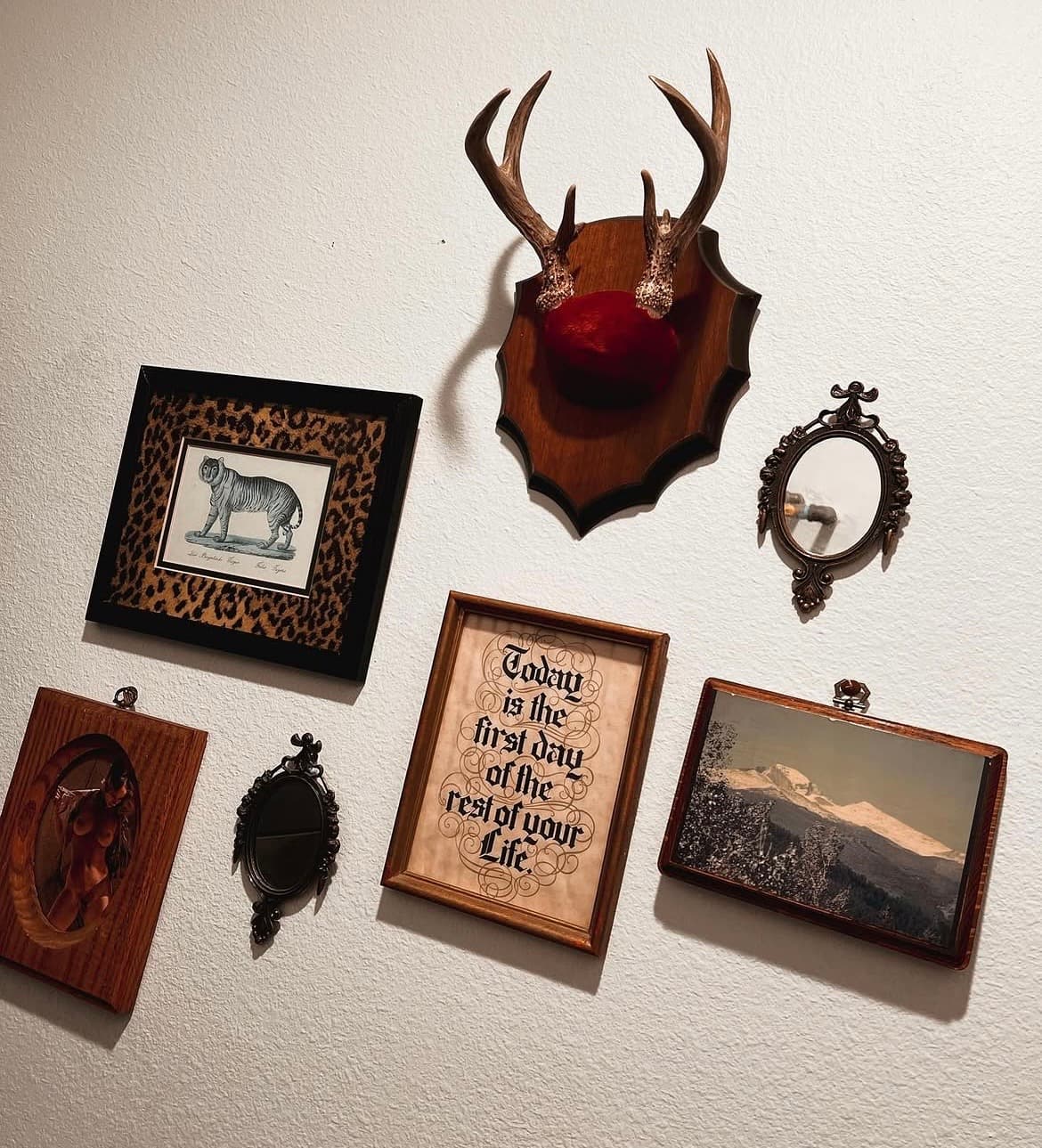 Owner's personal vintage finds arranged for a Thriftspell treasure hunt